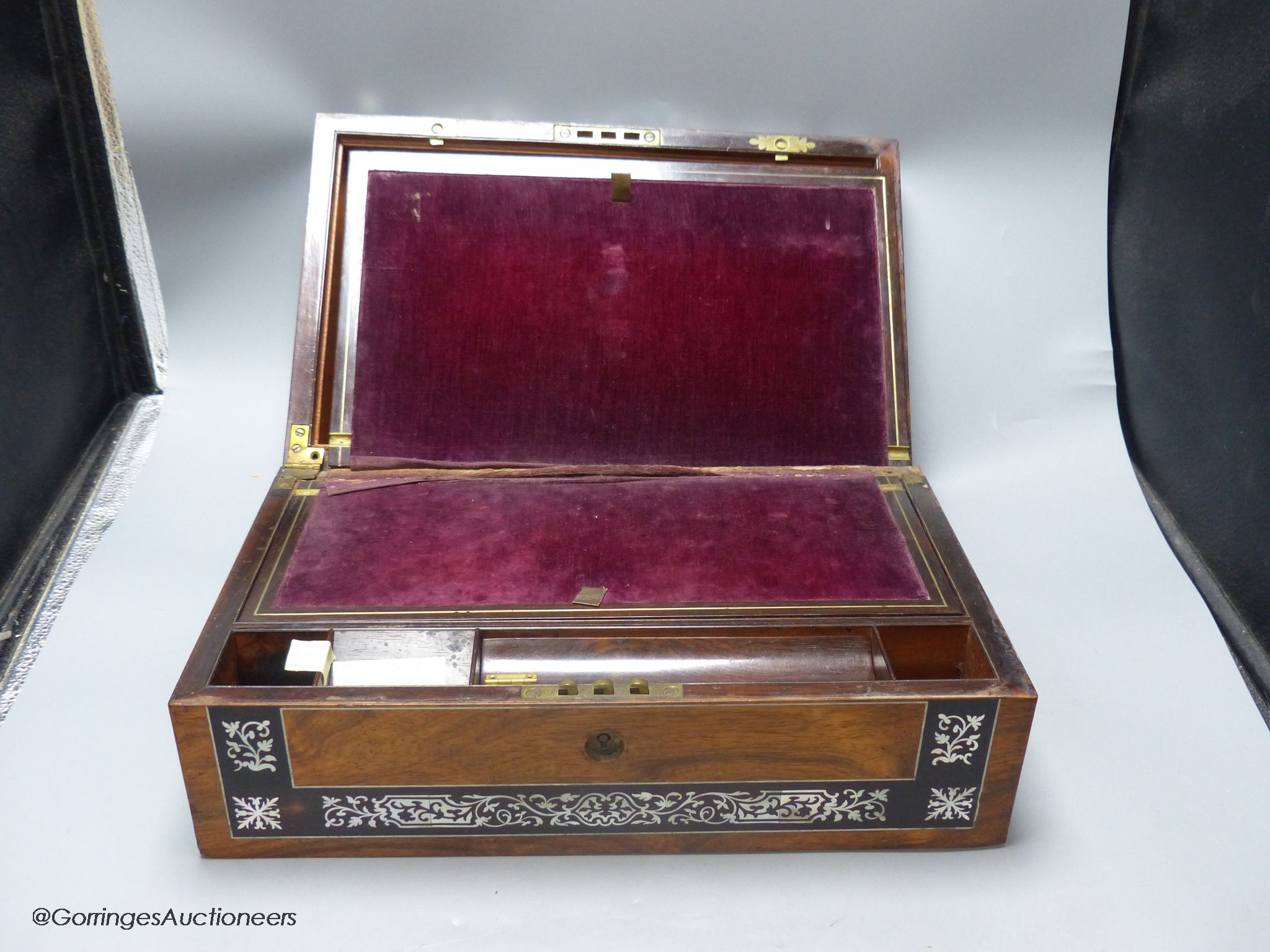 A 19th century mother-of-pearl inlaid rosewood writing box